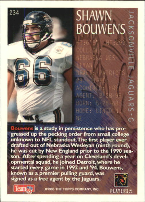 1995 Bowman Expansion Team Gold #234 Shawn Bouwens FOIL back image
