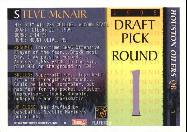 1995 Bowman First Round Picks #3 Steve McNair back image