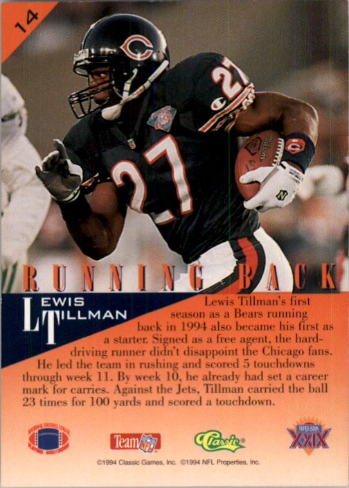 1995 Classic NFL Experience Gold #14 Lewis Tillman back image
