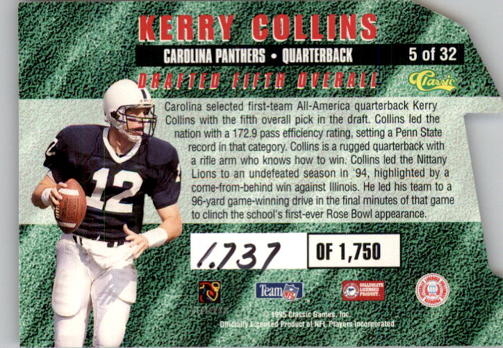 1995 Classic NFL Rookies Die Cuts Silver Signatures #5 Kerry Collins back image