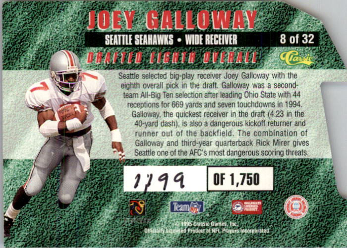 1995 Classic NFL Rookies Die Cuts Silver Signatures #8 Joey Galloway back image