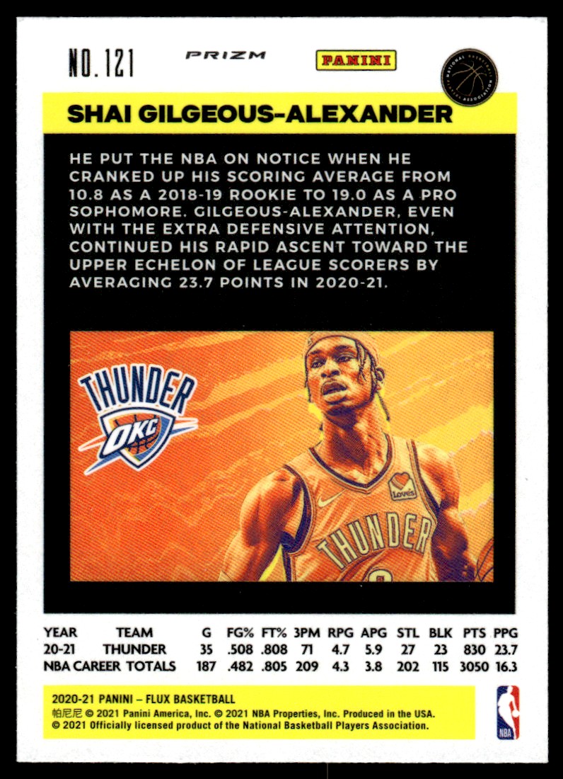 2020-21 Panini Flux Red Cracked Ice #121 Shai Gilgeous-Alexander