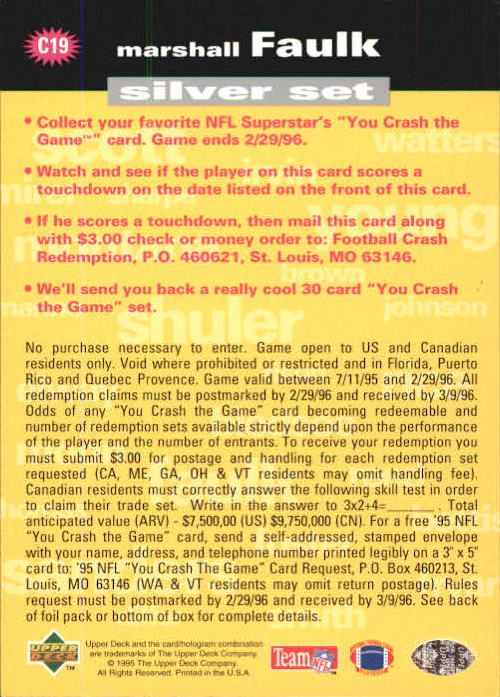 1995 Collector's Choice Crash The Game #C19A Marshall Faulk back image