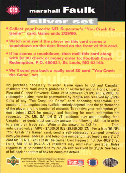 1995 Collector's Choice Crash The Game #C19B Marshall Faulk 10/1 W back image
