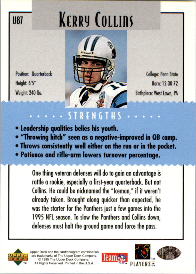 1995 Collector's Choice Update Gold #U87 Kerry Collins K back image