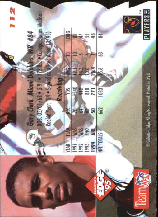 1995 Collector's Edge Die Cuts #112 Gary Clark back image