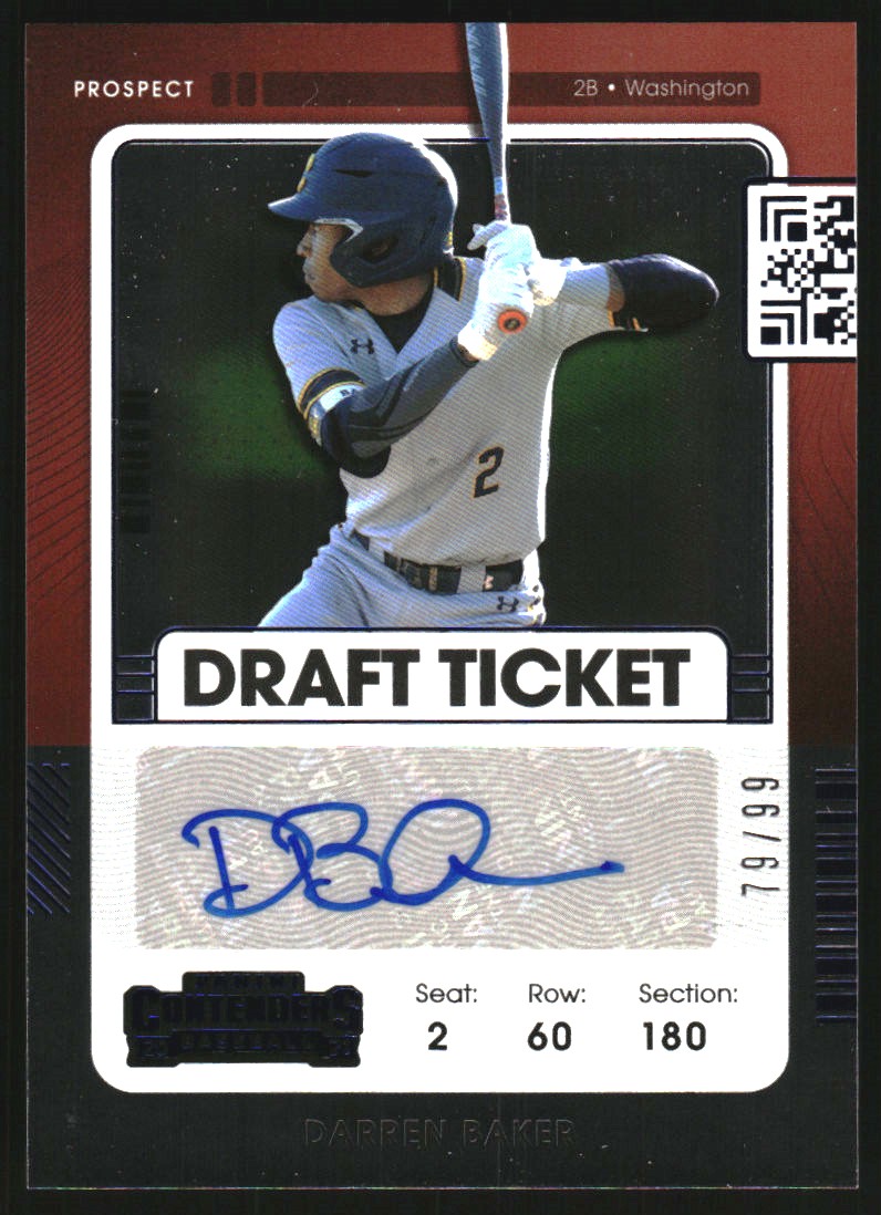 2021 Panini Contenders Prospect Ticket Autographs 2 Blue #10 Darren Baker