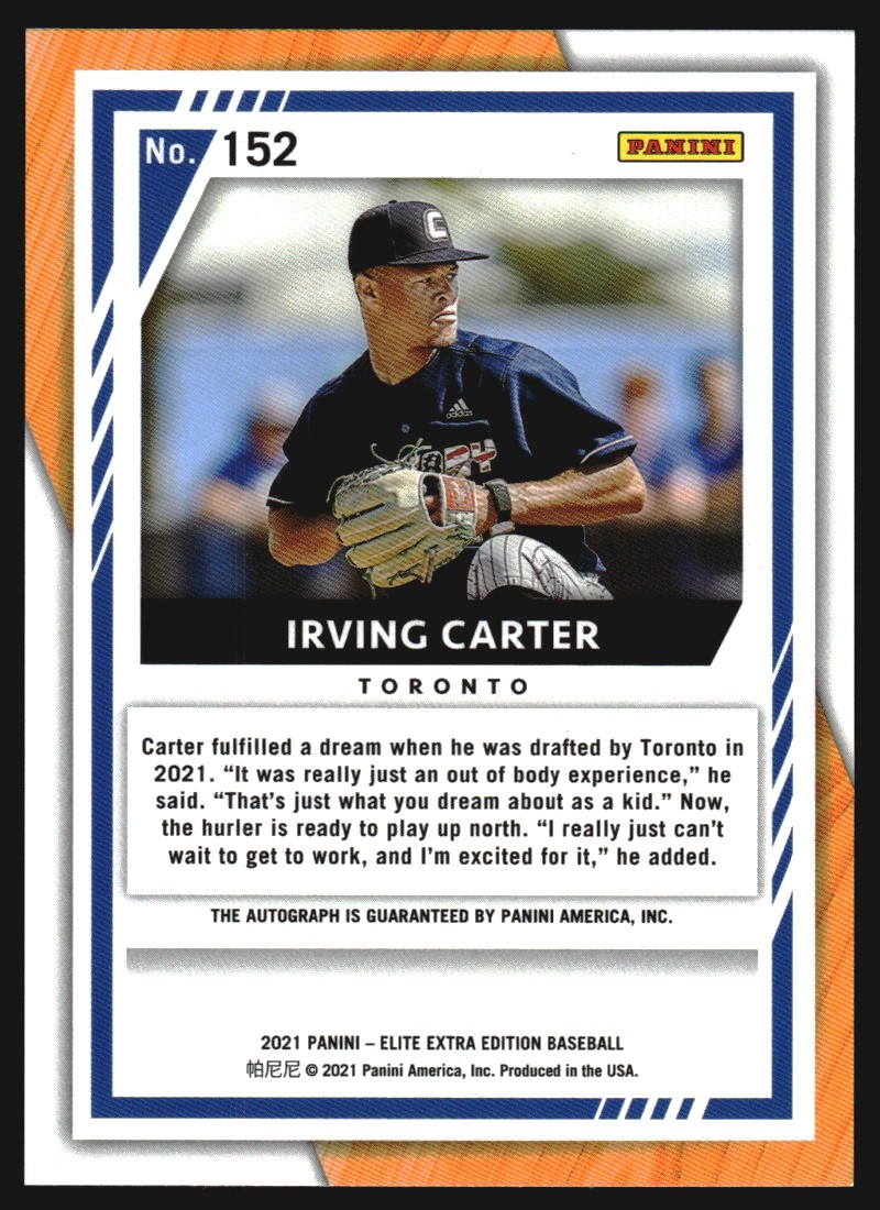 2021 Elite Extra Edition Signatures #152 Irving Carter back image