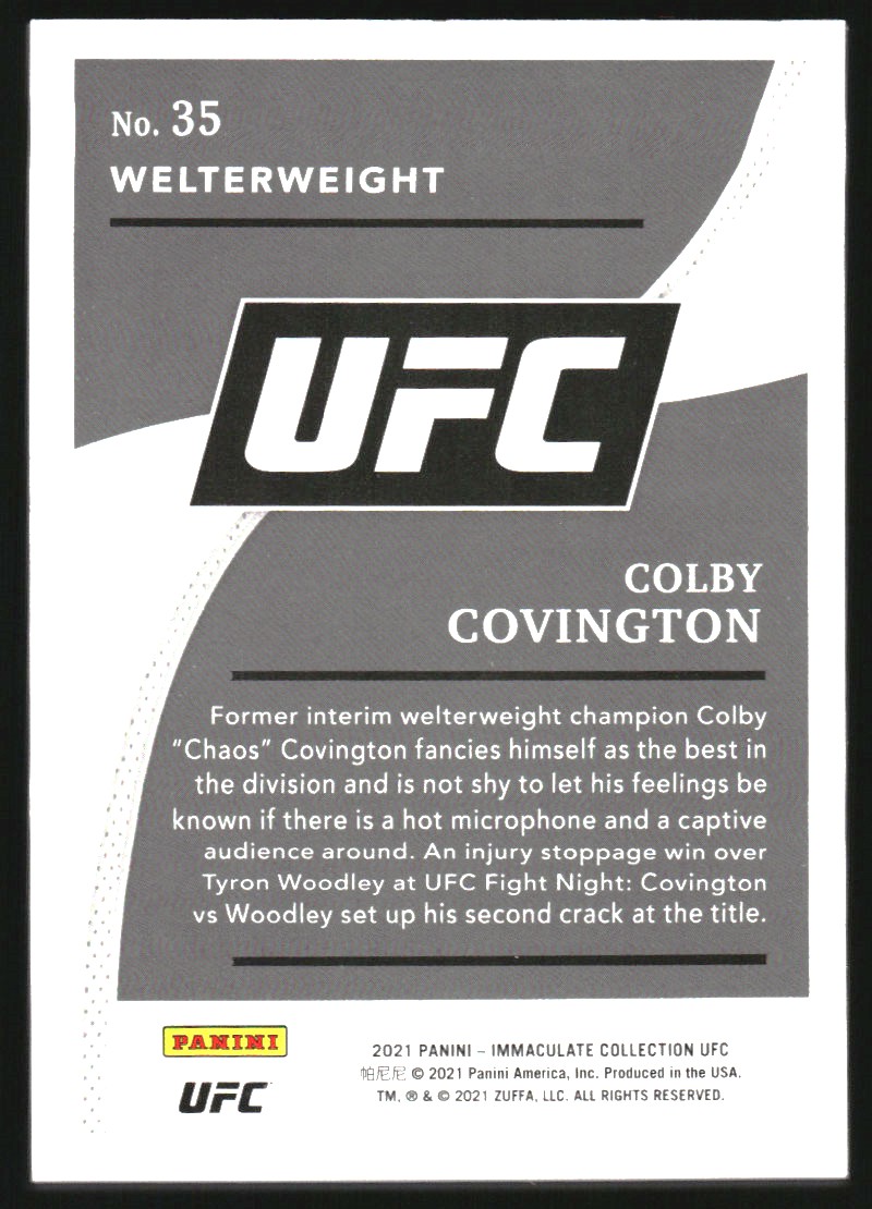 2021 Immaculate Collection UFC #35 Colby Covington back image