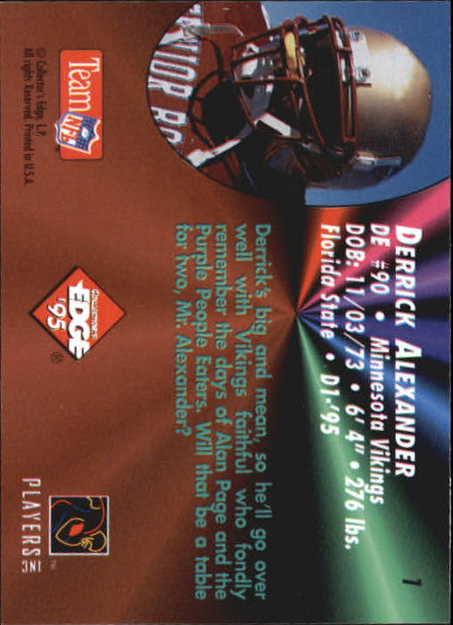1995 Collector's Edge Rookies Black Label #1 Derrick Alexander DE back image