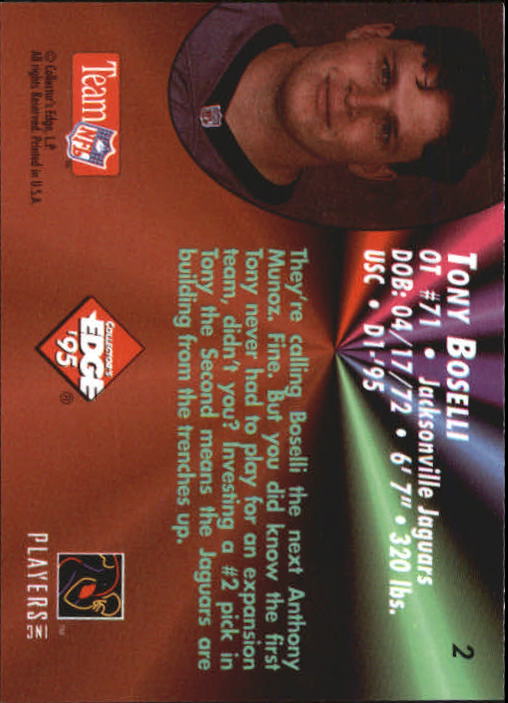 1995 Collector's Edge Rookies Black Label #2 Tony Boselli back image