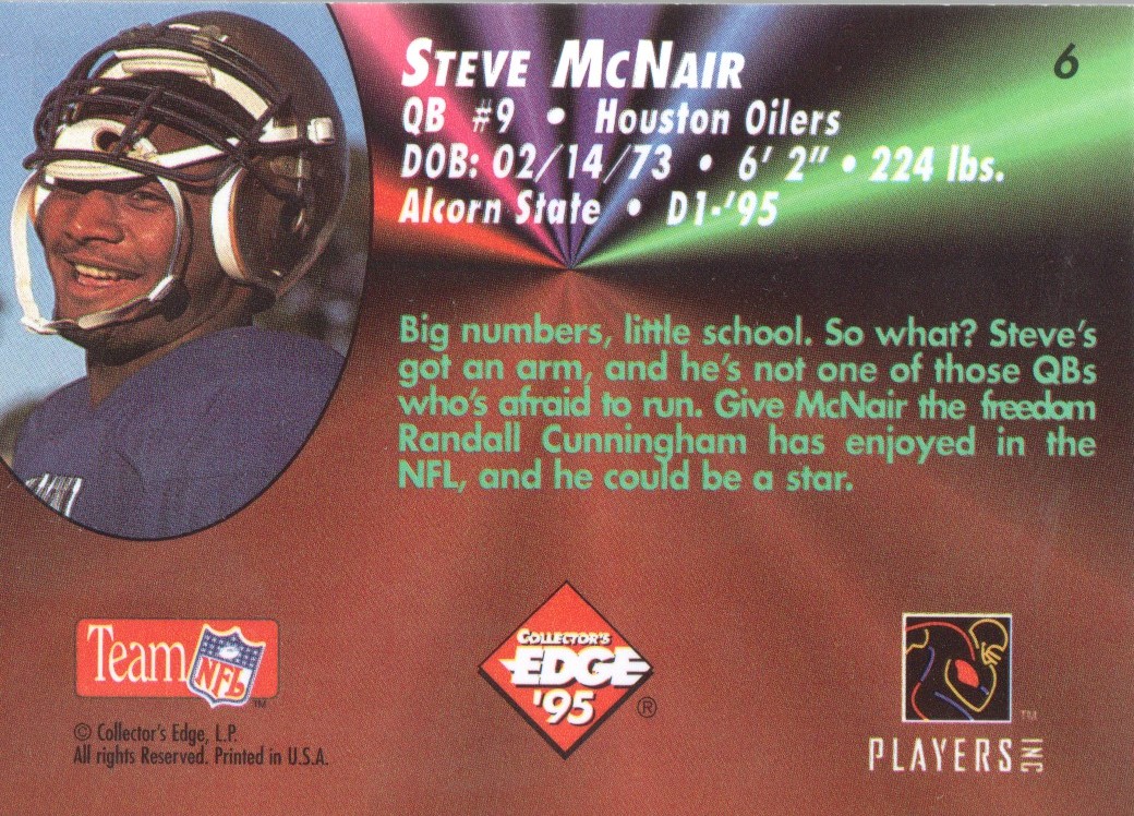 1995 Collector's Edge Rookies Black Label 22K Gold #6 Steve McNair back image
