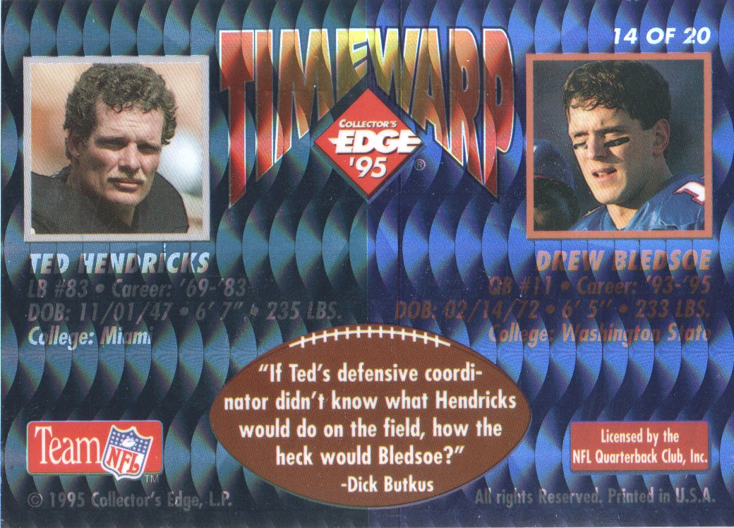1995 Collector's Edge TimeWarp Black Label #14 Drew Bledsoe/Hendricks back image
