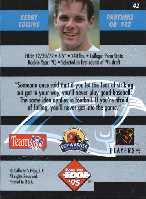 1995 Collector's Edge Instant Replay #42 Kerry Collins RC back image