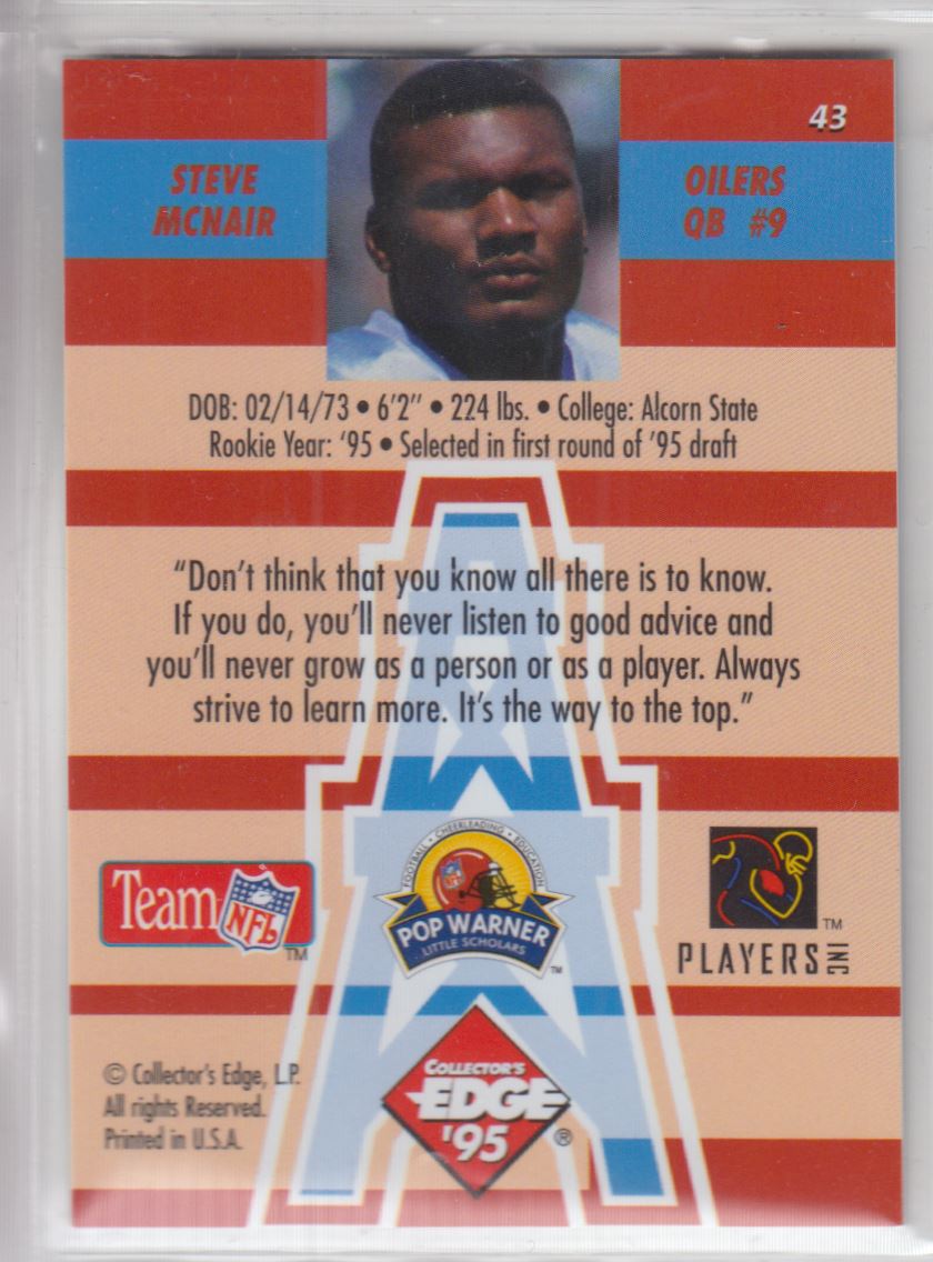 1995 Collector's Edge Instant Replay Prisms #43 Steve McNair back image
