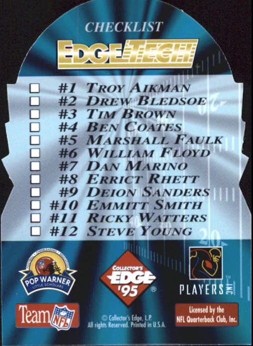 1995 Collector's Edge Instant Replay EdgeTech Die Cuts #NNO Checklist back image