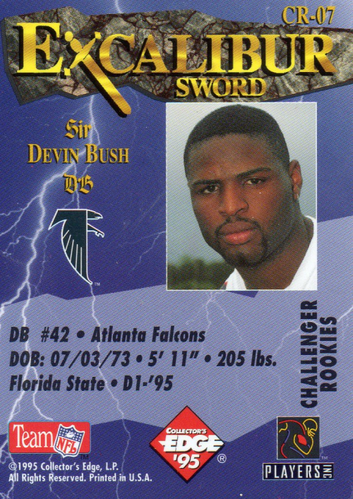 1995 Excalibur Challengers Draft Day Rookie Redemption Prizes Gold #DD7 Devin Bush back image