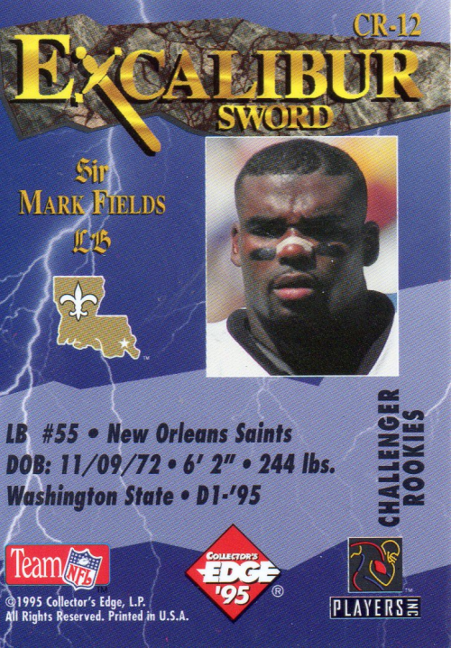 1995 Excalibur Challengers Draft Day Rookie Redemption Prizes Gold #DD12 Mark Fields back image