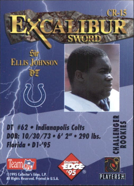 1995 Excalibur Challengers Draft Day Rookie Redemption Prizes Gold #DD15 Ellis Johnson back image