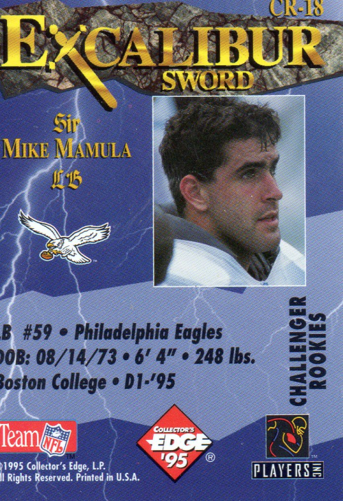 1995 Excalibur Challengers Draft Day Rookie Redemption Prizes Gold #DD18 Mike Mamula back image
