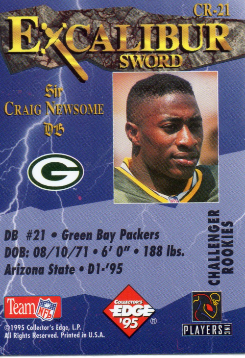 1995 Excalibur Challengers Draft Day Rookie Redemption Prizes Gold #DD21 Craig Newsome back image