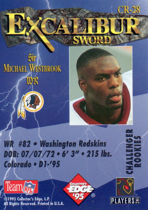 1995 Excalibur Challengers Draft Day Rookie Redemption Prizes Gold #DD28 Michael Westbrook back image