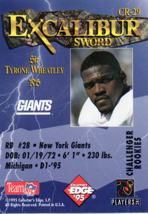 1995 Excalibur Challengers Draft Day Rookie Redemption Prizes Gold #DD29 Tyrone Wheatley back image