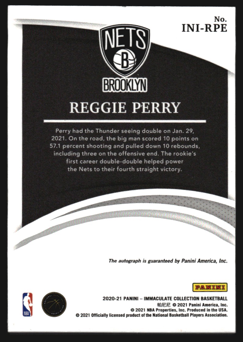 2020-21 Immaculate Collection Initiation Ink #12 Reggie Perry/99 back image