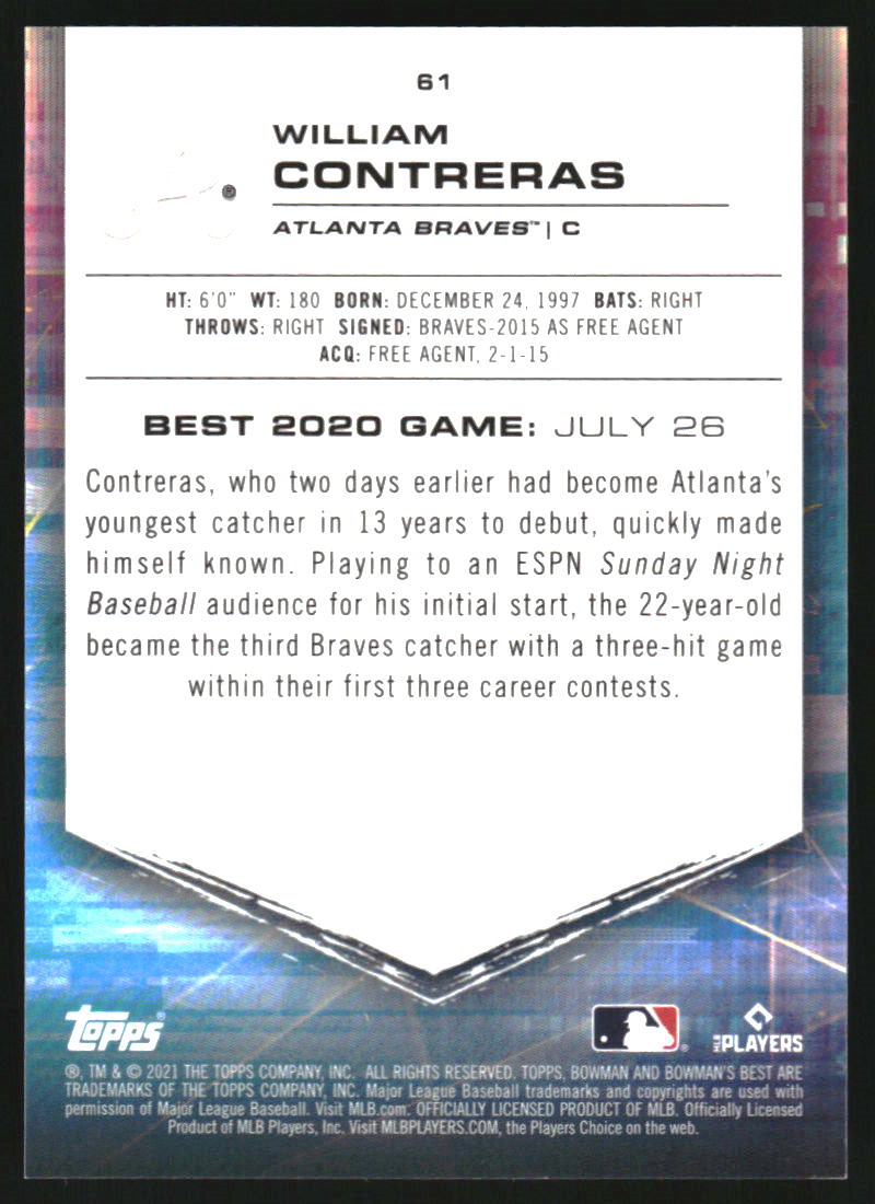 2021 Bowman's Best Blue Refractors #61 William Contreras