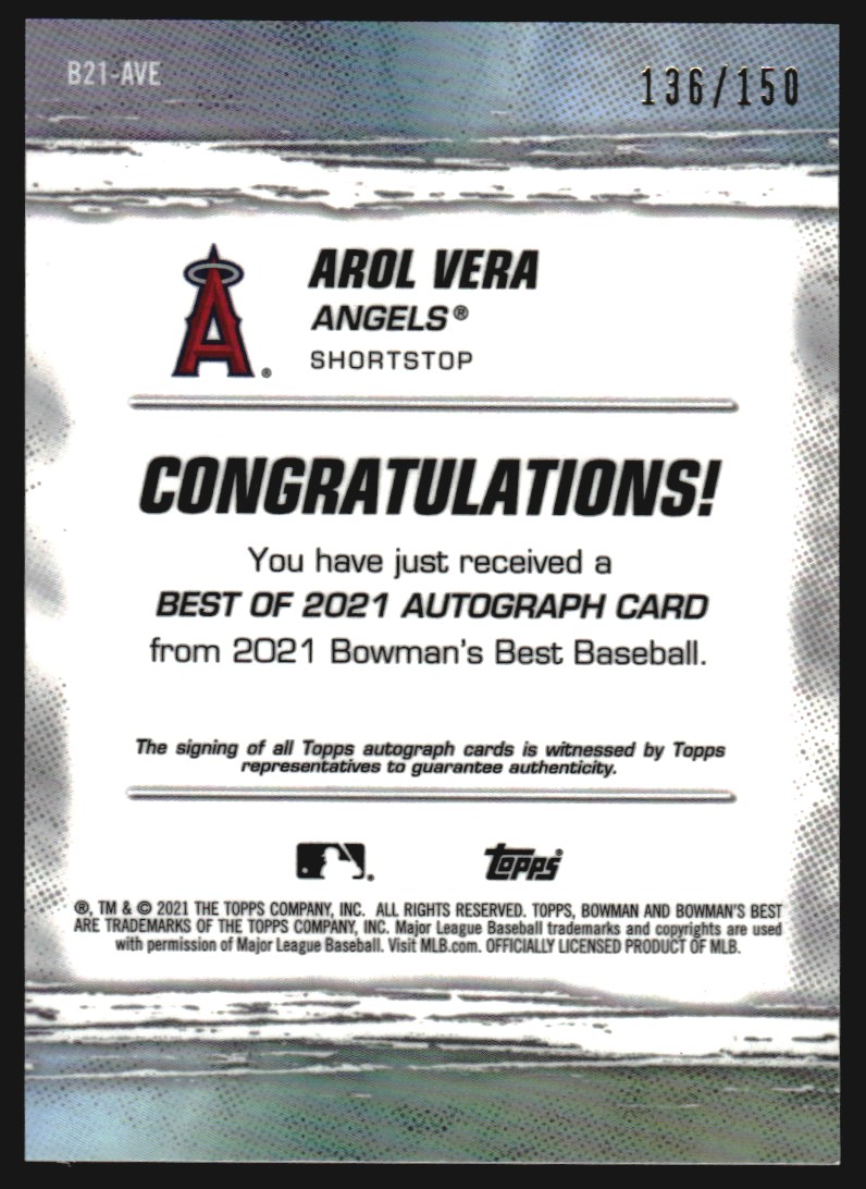 2021 Bowman's Best Best of '21 Autographs Blue Refractors #B21AVE Arol Vera