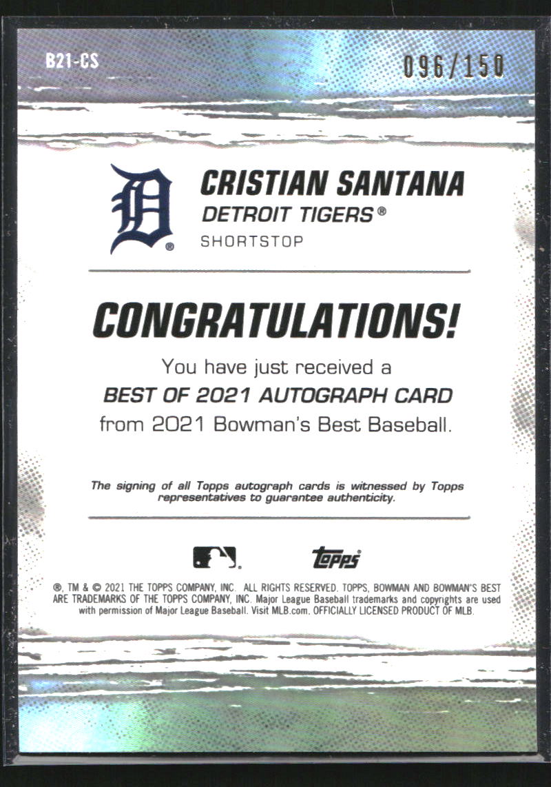 2021 Bowman's Best Best of '21 Autographs Blue Refractors #B21CS Cristian Santana