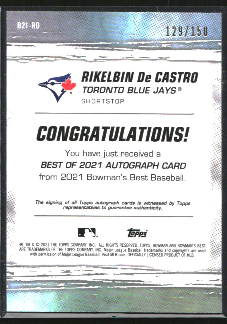 2021 Bowman's Best Best of '21 Autographs Blue Refractors #B21RD Rikelbin De Castro