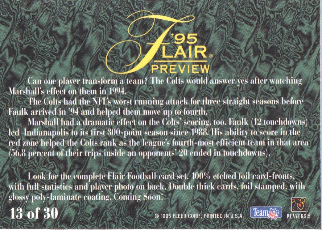 1995 Fleer Flair Preview #13 Marshall Faulk back image