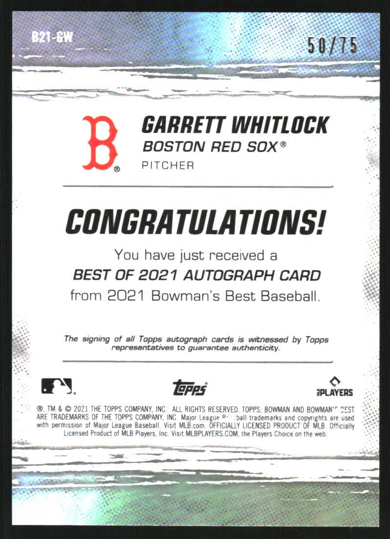 2021 Bowman's Best Best of '21 Autographs Gold Lava Refractors #B21GW Garrett Whitlock