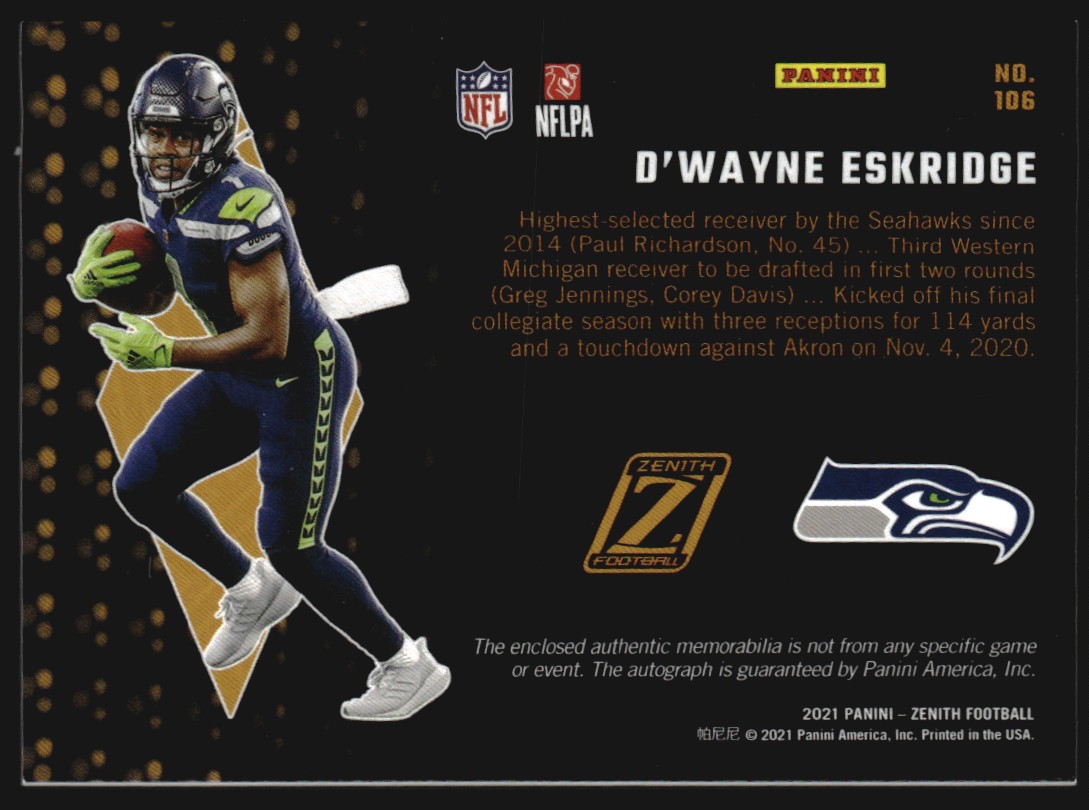 2021 Zenith 106 D'Wayne Eskridge JSY AU/175 NMMT