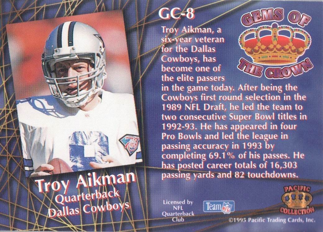 1995 Pacific Gems of the Crown #GC8 Troy Aikman back image