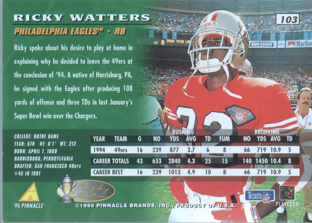 1992 Playoff Football #150 Ricky Watters Rookie San Francisco