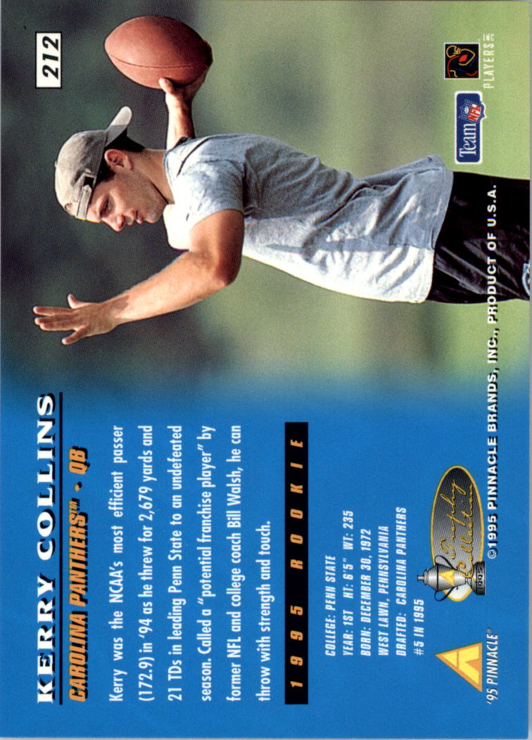 1995 Pinnacle Trophy Collection #212 Kerry Collins back image