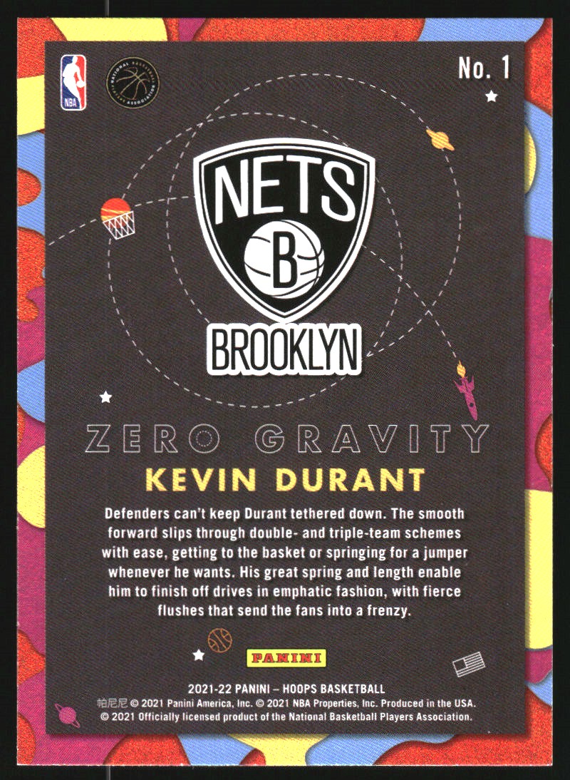 2021-22 Hoops Zero Gravity #1 Kevin Durant back image