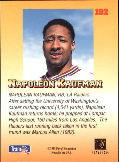 1995 Playoff Prime Minis #192 Napoleon Kaufman back image