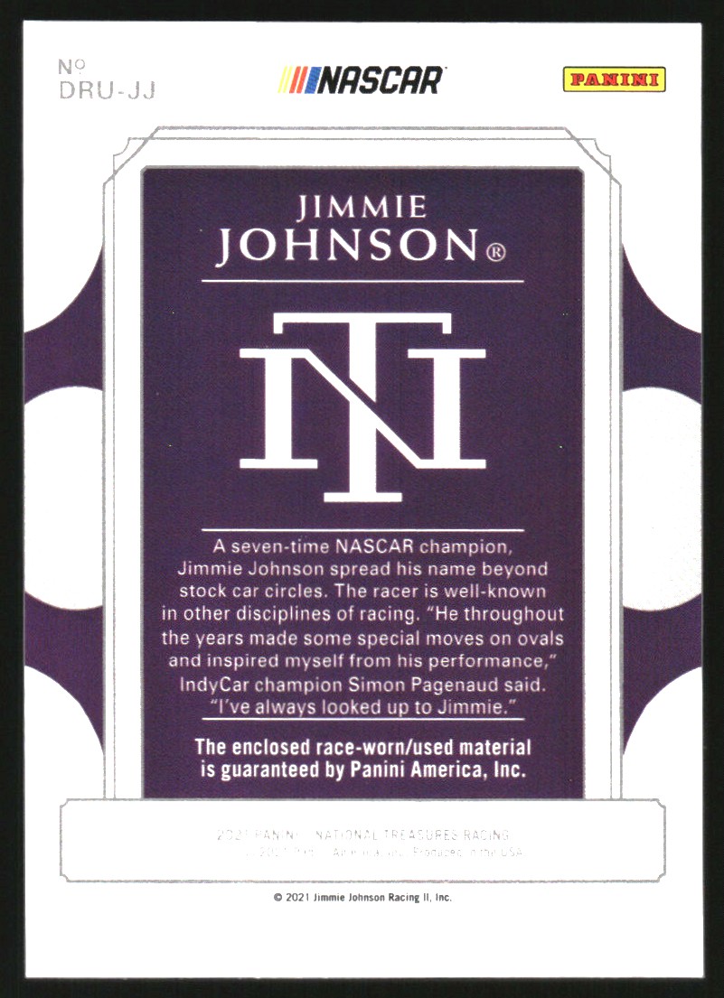 2021 Panini National Treasures Dual Race Used Firesuits #7 Jimmie Johnson/25
