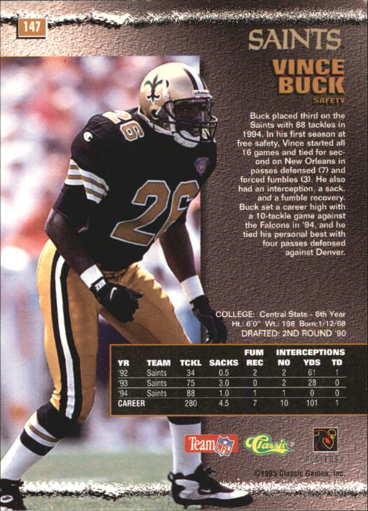 1995 Pro Line Printer's Proofs #147 Vince Buck back image