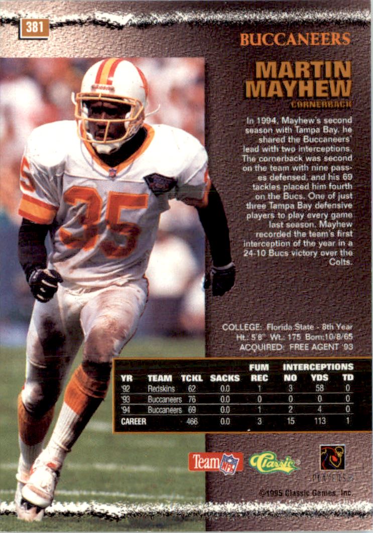 1995 Pro Line Printer's Proofs #381 Martin Mayhew back image
