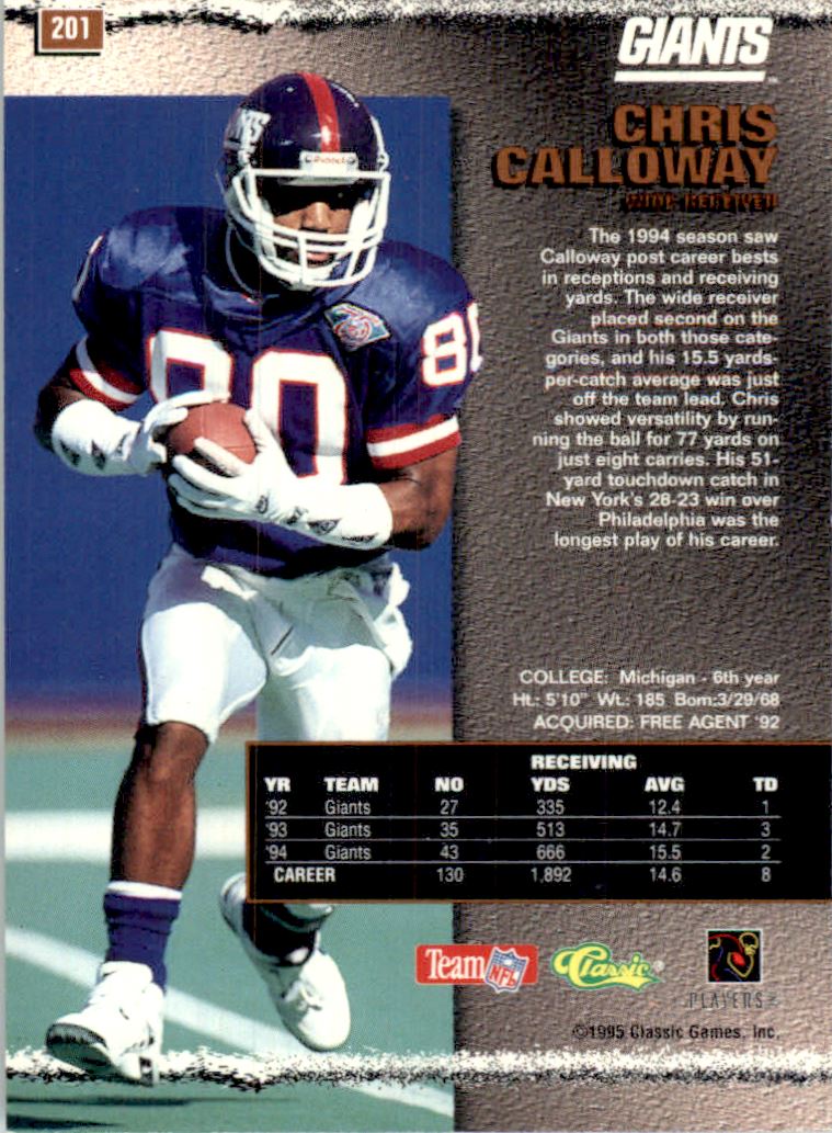1995 Pro Line Printer's Proofs Silver #201 Chris Calloway back image