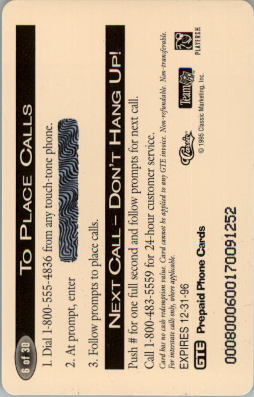 1995 Pro Line Phone Cards $1 #6 Marshall Faulk back image