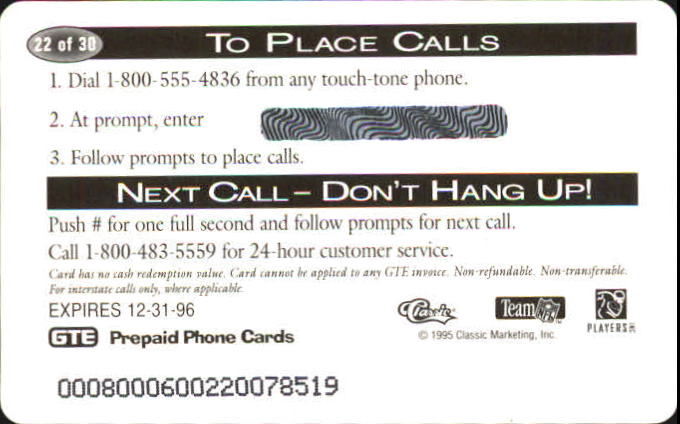 1995 Pro Line Phone Cards $1 #22 Steve McNair back image