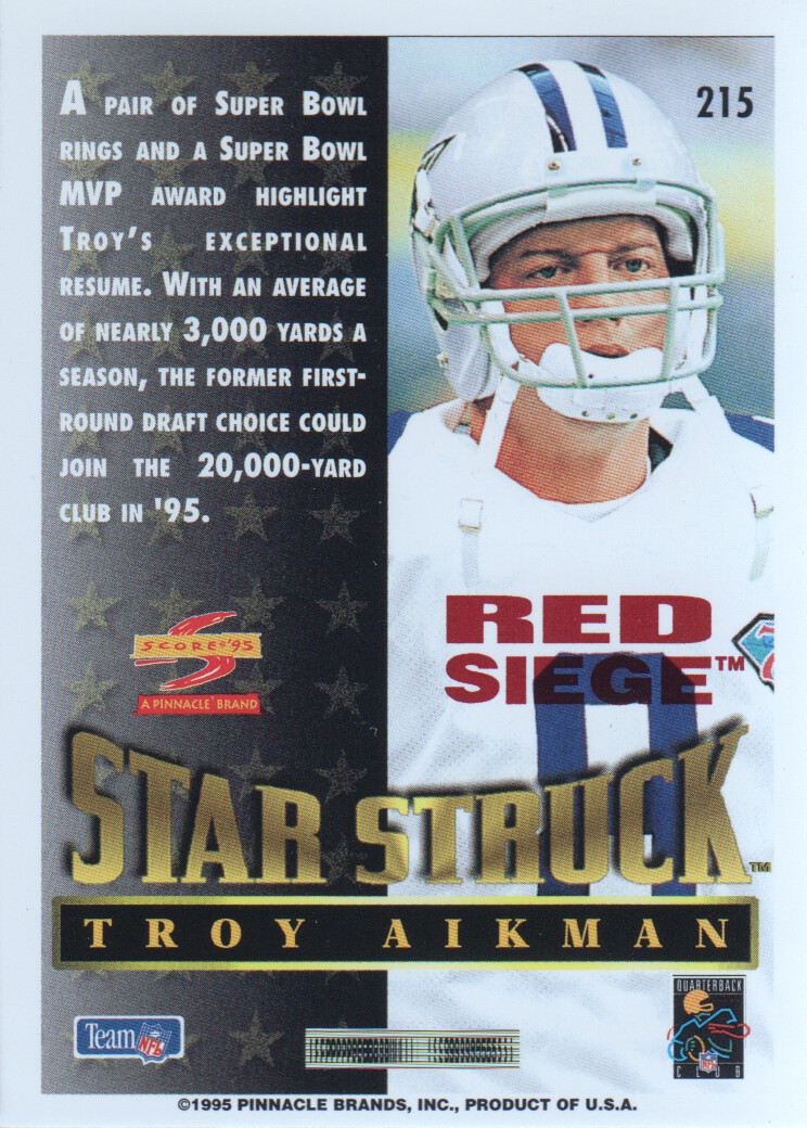 1995 Score Red Siege #215 Troy Aikman SS back image
