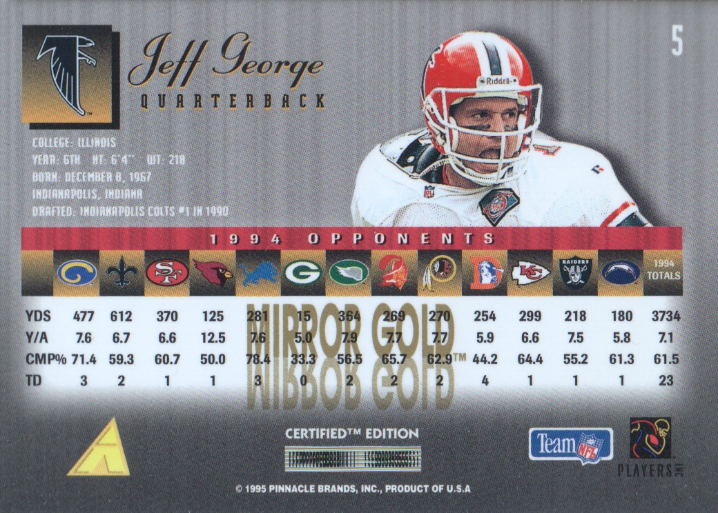 1995 Select Certified Mirror Gold #5 Jeff George back image