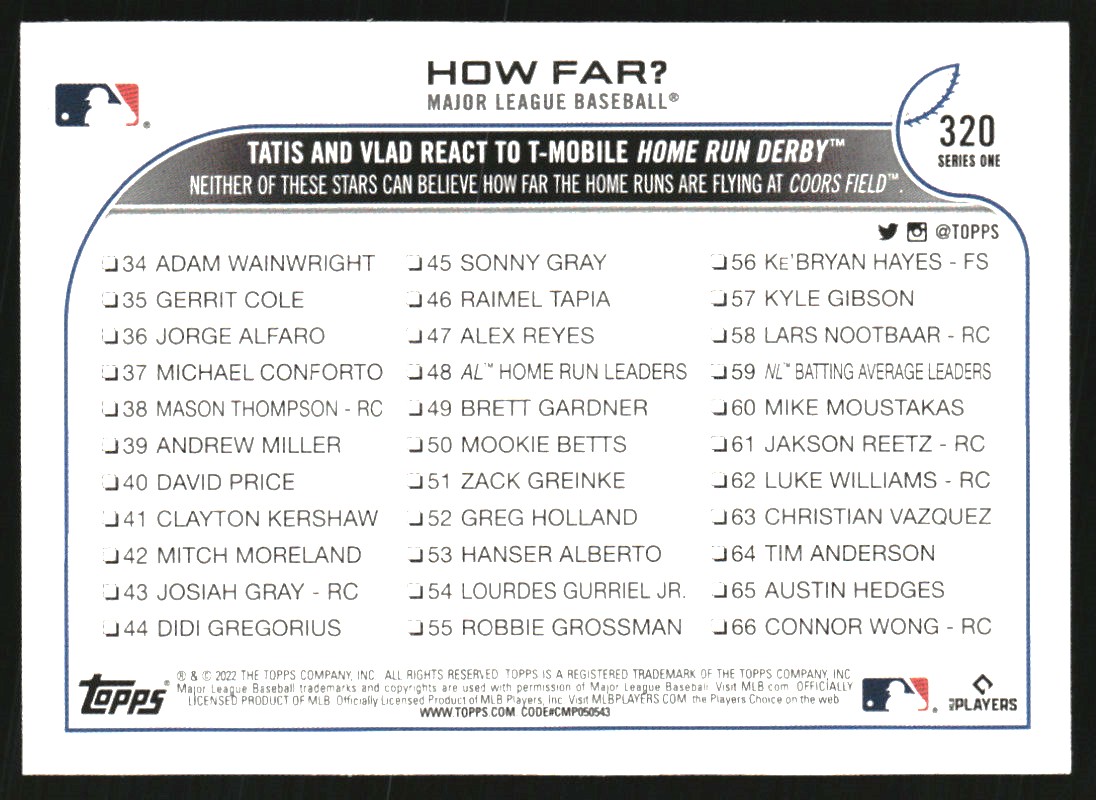 2022 Topps Royal Blue #320 How Far?/Vladimir Guerrero Jr./Fernando Tatis Jr.