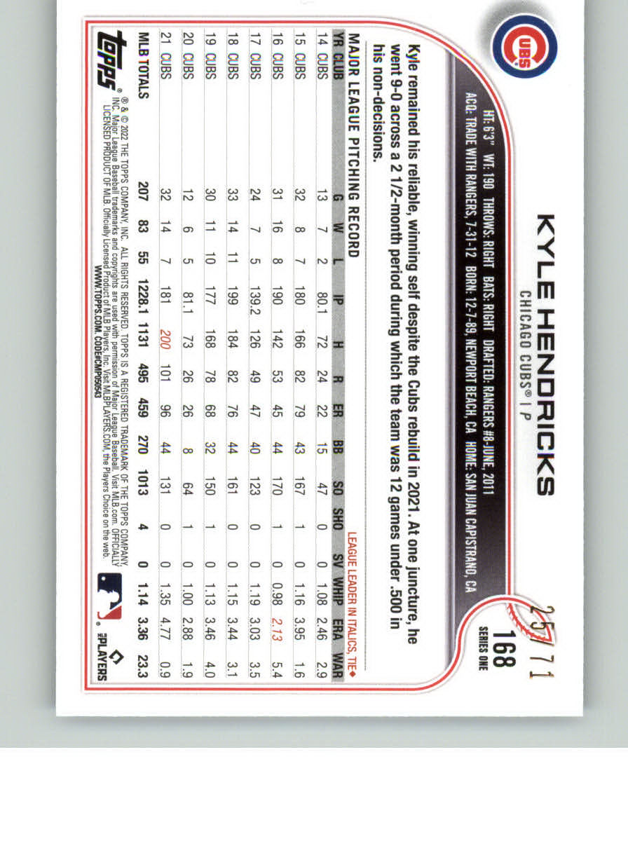 2022 Topps Black #168 Kyle Hendricks back image